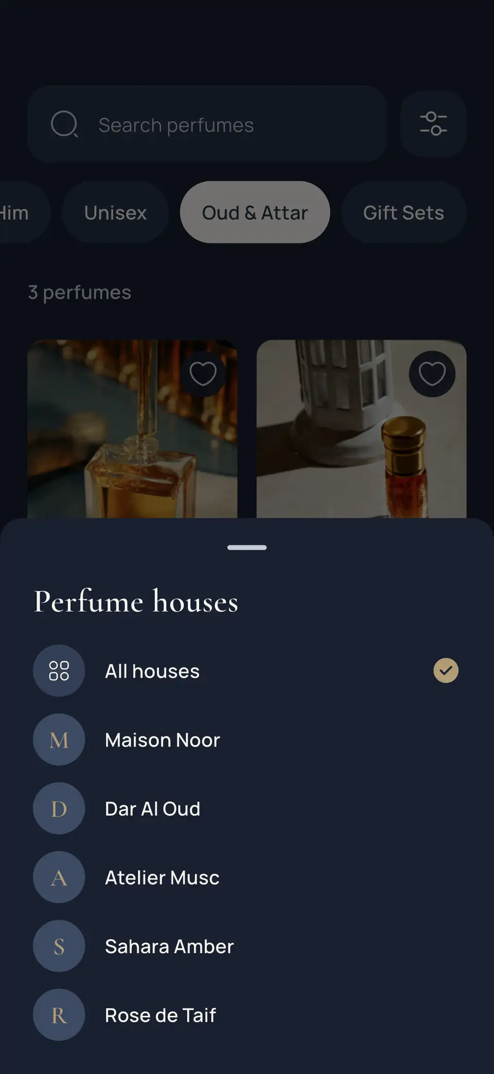 The perfume-house filter in «الشهد Perfumery»